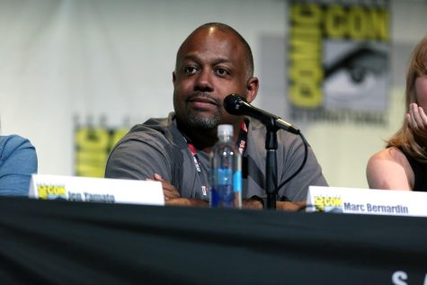 Marc Bernardin speaking at the 2016 San Diego Comic-Con International, for Under the Radar, at the San Diego Convention Center in San Diego, California