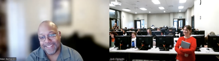 Marc Bernardin talks with the Journalism class via Zoom on Oct. 6