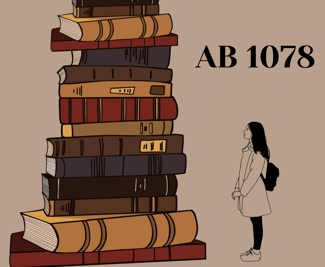 AB 1078 was signed into law on Sept 25 to ban book censorship in all public schools across California, giving students wider access to diverse books. Graphic art made on Canva by Fatima Hamideh 