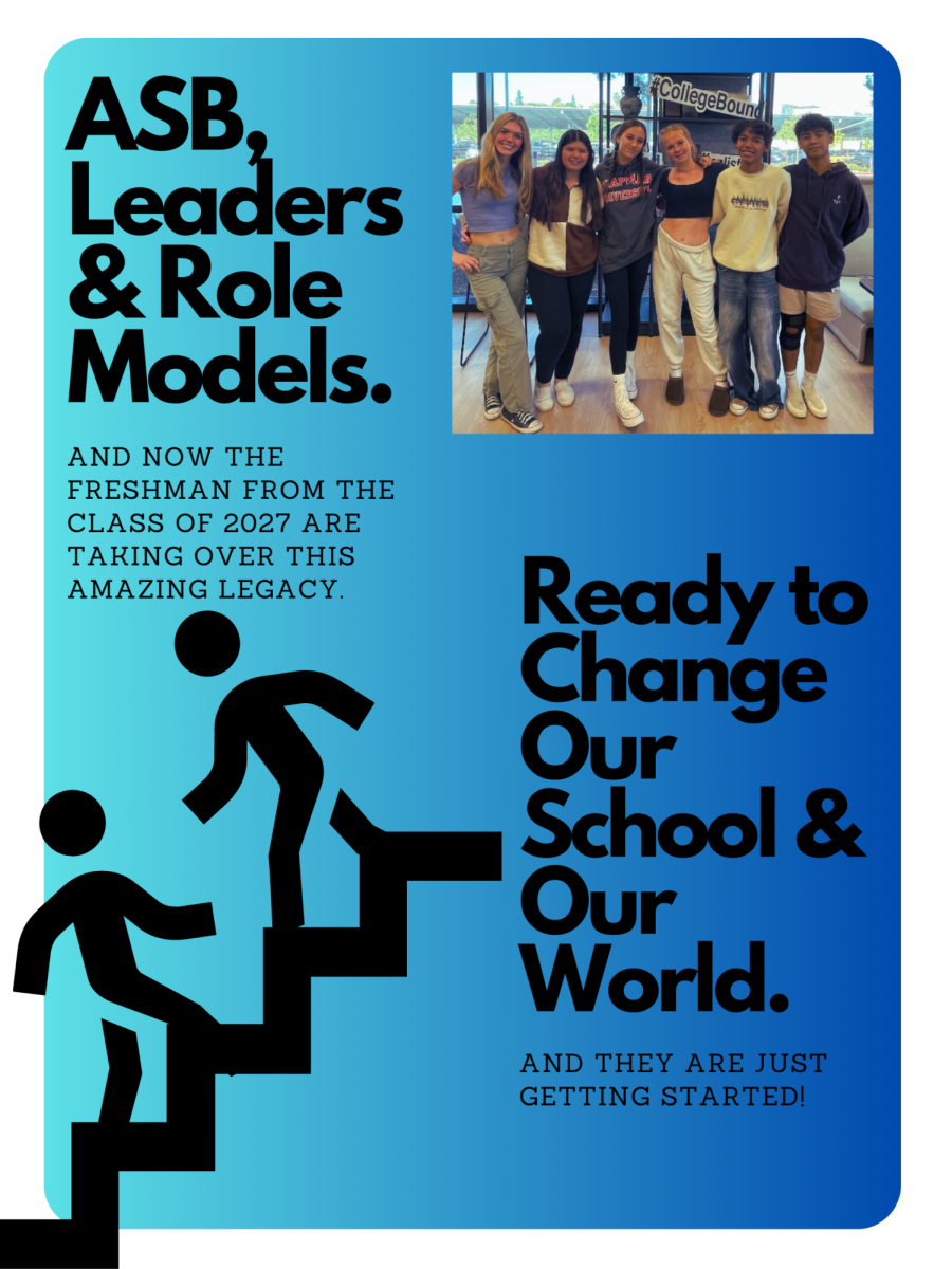 Leadership poster made by Christiana Samuel on Canva. Image features ASB members, 3 freshman and 3 seniors.