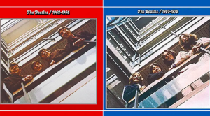 The Beatles Red and Blue Album 2023 Edition fan art made on Canva by Lea Macias.
