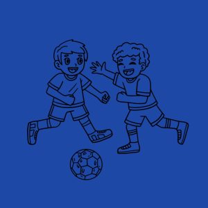 Graphic art of two kids playing with a soccer ball made by Abigail Hunt.